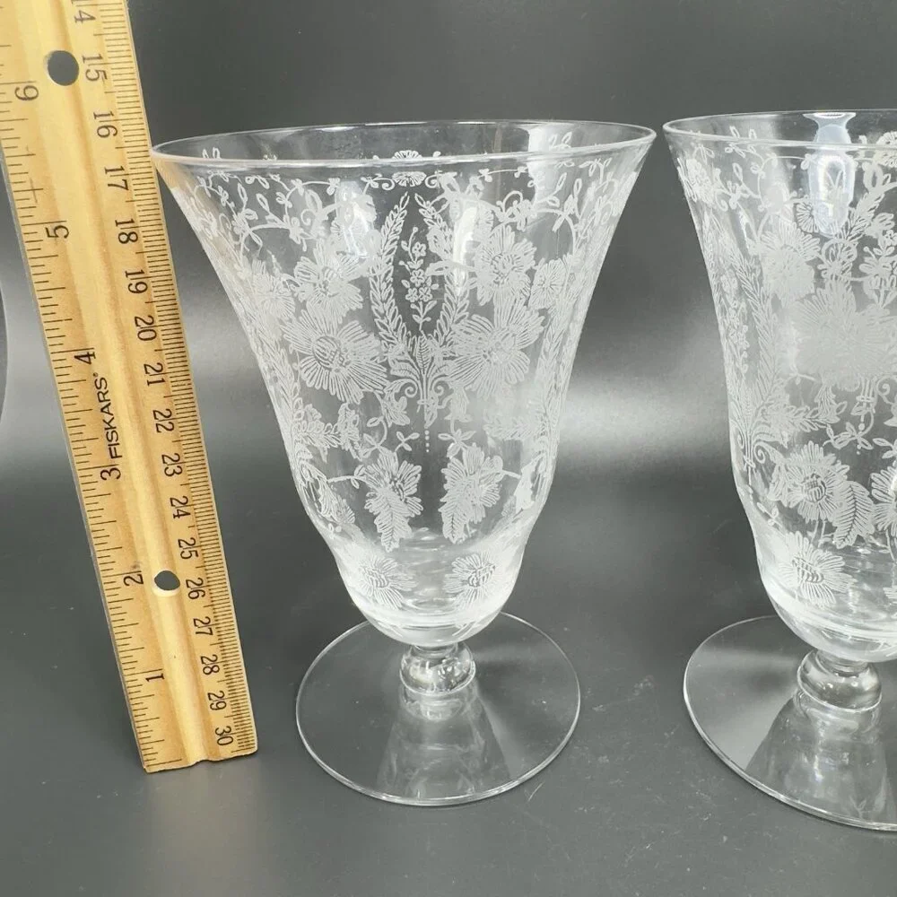 Vintage‎ Viking Glass PRELUDE Etched Clear Footed Glasses Cups Tumblers Set 2
